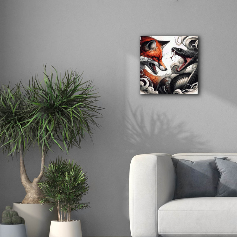  «Fox And Snake» par Rich Monet, art mural sur toile, H 18 po x l 18 po x P 0,75 po