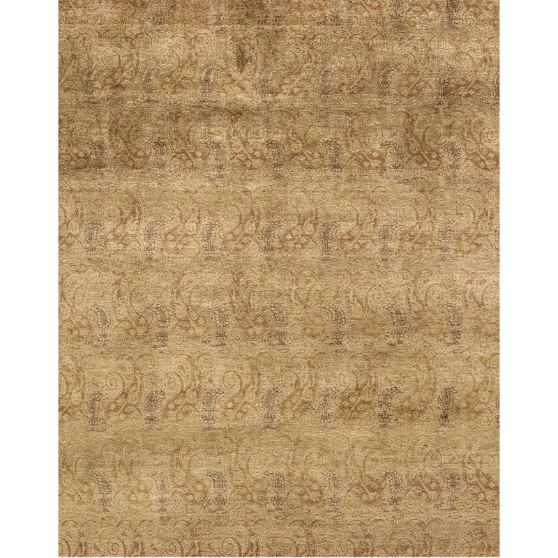 Wool Abstract Area Rug in Gold, Rectangle 9' x 12'