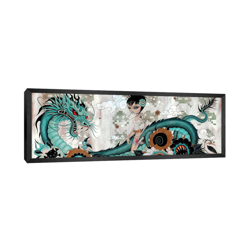 Liberty & Blaze by Caia Koopman - Panoramic Painting on Canvas, 152.4 cm H x 50.8 cm W, Black Floater Framed