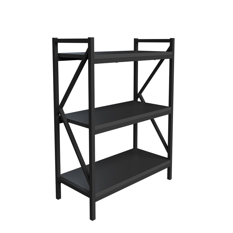 Lavish Home 25.25"L x 11.75"W x 33.5"H  3-Tier Book Shelf with Carbon Fiber Textured Finish (Black)