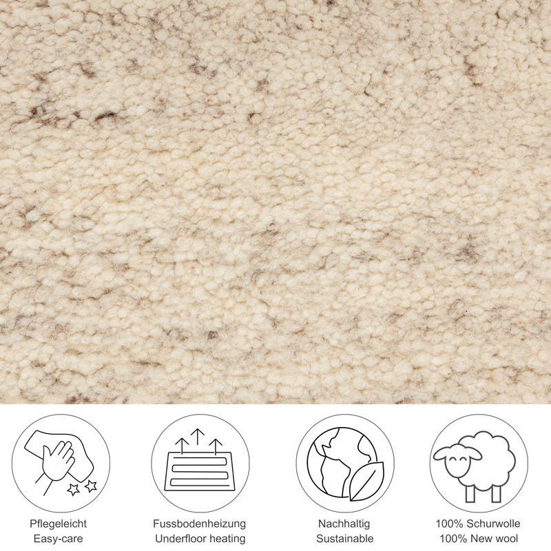 Pinney Hand Knotted Wool Beige Rug, Rectangle 60 x 120 cm