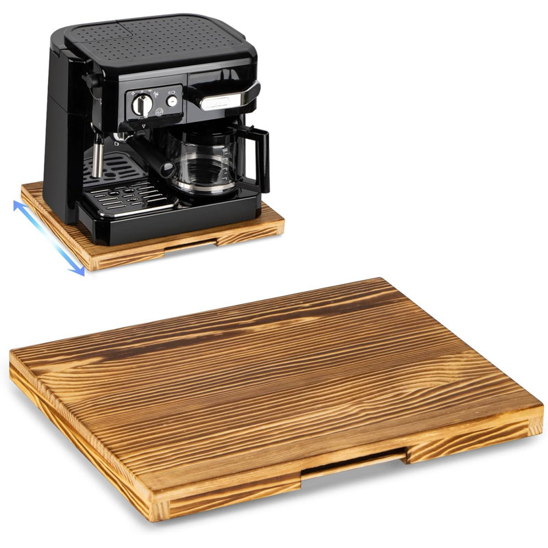 Appliance Slider, plateau coulissant en bois pour cafetière | Couvercle de cafetière pour comptoir, plateau à roulettes pour chariot de cuisine brun rustique