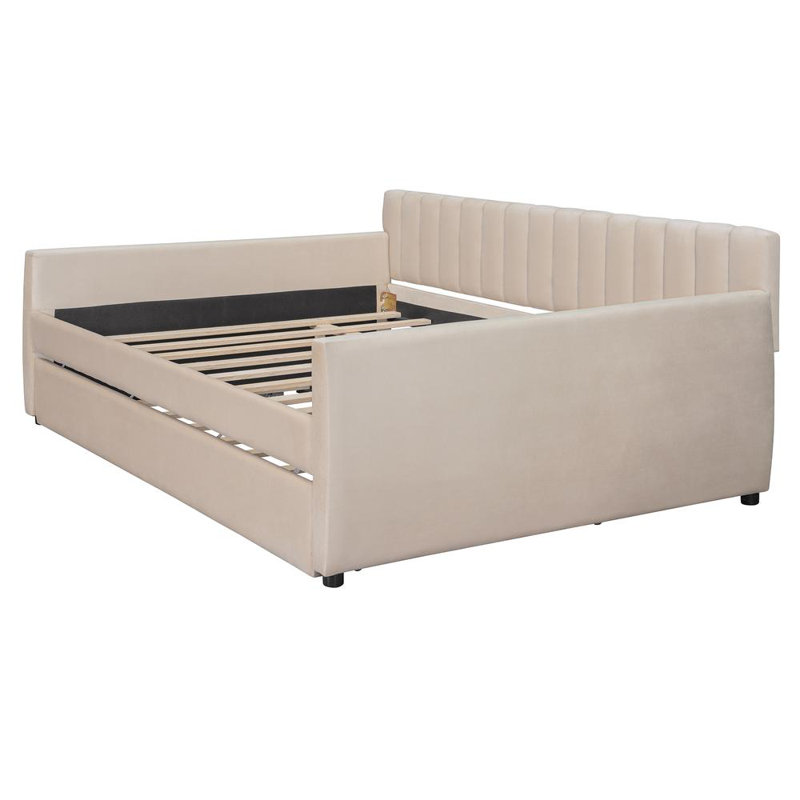 Upholstered Daybed With Trundle, Full, Beige