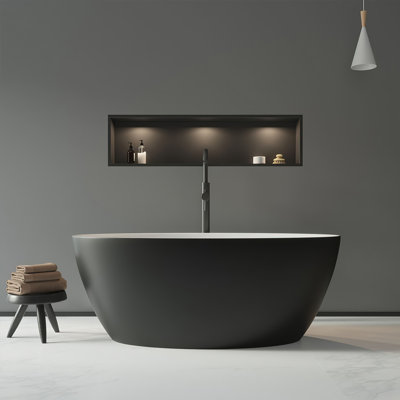 Dowell 59.1'' x 29.5'' Matte Black Acrylic Oval Freestanding Soaking Bathtub - 75-Gallon Deep Soak with Center Drain