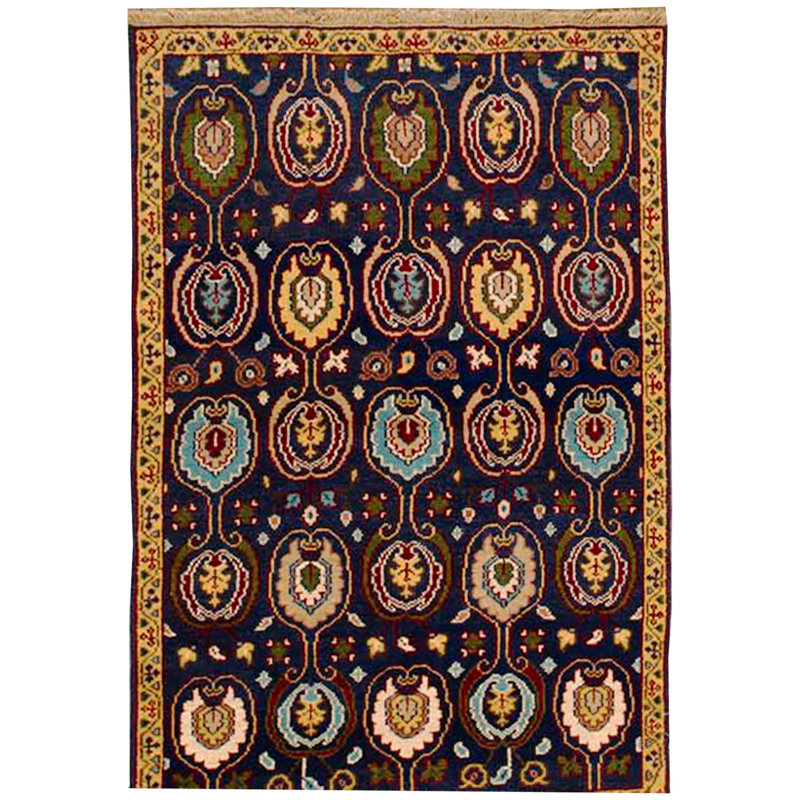 Tapis mauve, beige et bleu noué à la main de haute qualité
