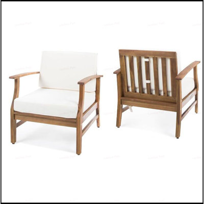Ensemble de 2 fauteuils club d'extérieur PERLA, en bois d'acacia durable avec un design à lattes pour un confort de patio moderne