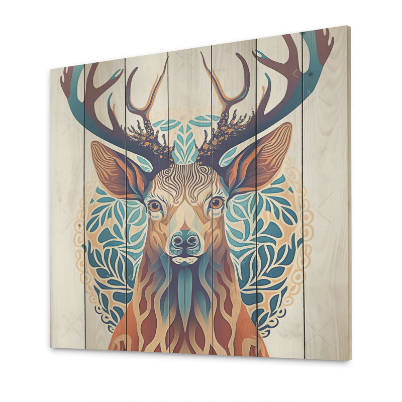 Wild Buck en bleu et brun - impression sur bois sans cadre, H 36 po x l 36 po x P 1,5 po
