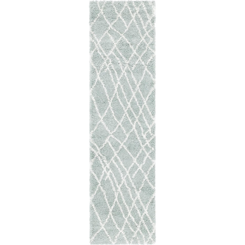  Tapis géométrique vert sauge, Tapis de couloir 2 pi 7 po x 10 pi