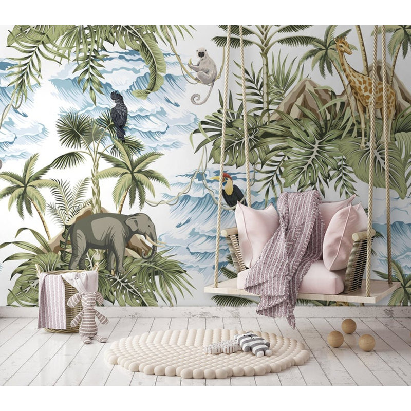 Papier peint amovible pour enfants, forêt tropicale tropicale et animaux, L 9 po x l 15 po