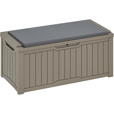 Large Resin Outdoor Storage Deck Box – Waterproof, Lockable, For Patio Cushions, Garden Tools, And Pool Supplies, Taupe