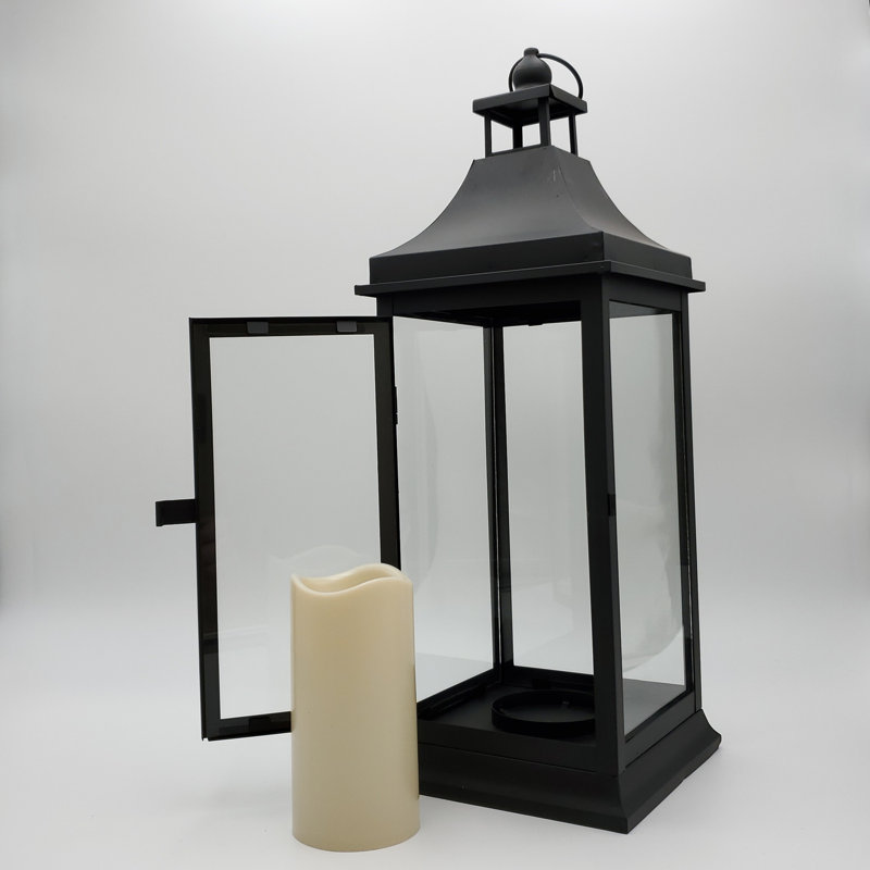 Lanterne en métal avec bougie à piles, H 19,5 po x l 7 po x P 7 po