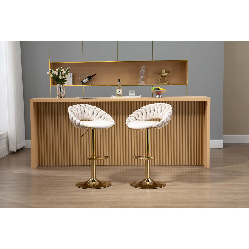 Hassiem Swivel Upholstered Adjustable Height Counter Stool with Metal Frame, Ivory