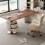 Bureau d'écriture minimaliste en noyer, table de bureau simple et moderne avec tiroir rond-428533159