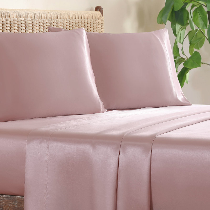 Jessica Simpson Silky Satin Sheet Sets, Twin Sheet Set with 1 Pillowcases, Pink Lotus