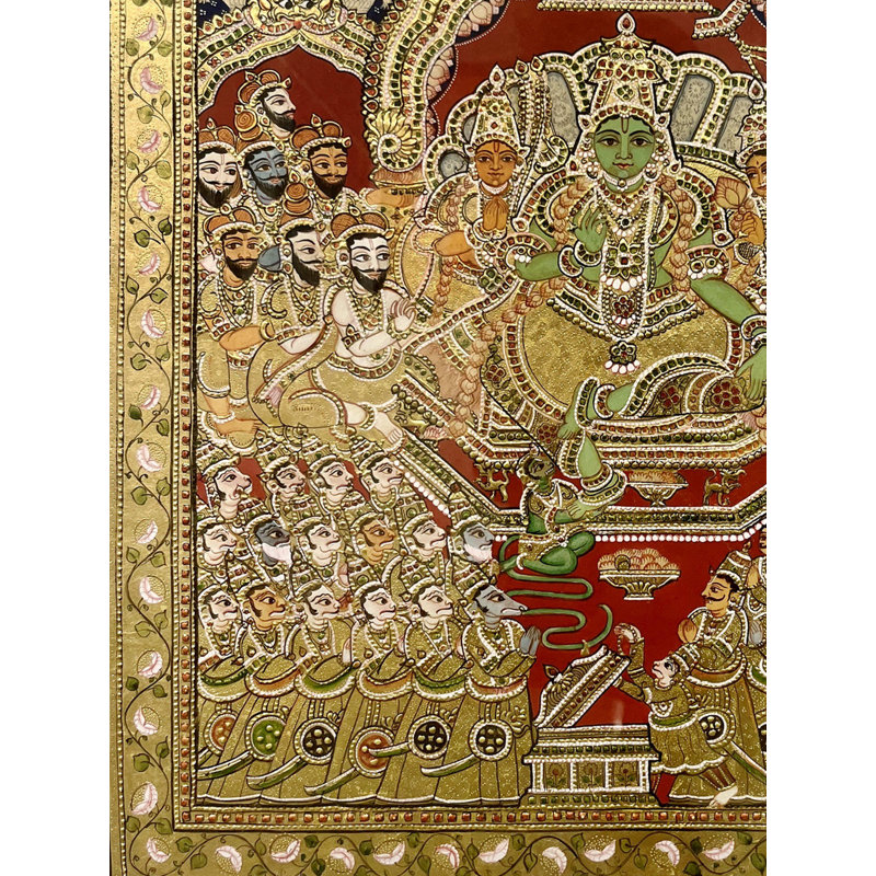 Pattabhishekam de Lord Rama | Or en relief | Peinture de MySore | Avec cadre