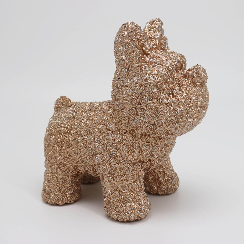 BULLDOG EN RÉSINE ET POLYRÉSINE AVEC ROSE