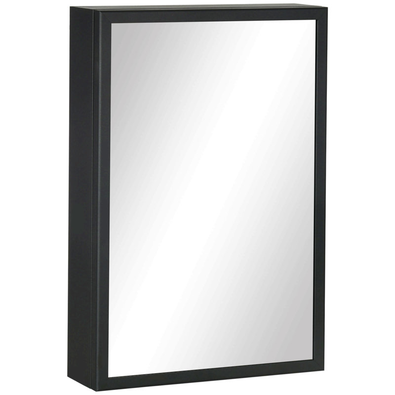Armoire murale de salle de bain avec miroir et tablettes de rangement, noir