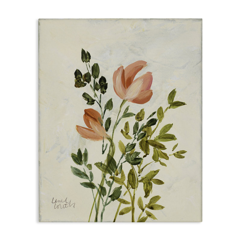«Vintage Leaves Pink Blossom», art mural sur toile par Lanie Loreth, H 30 po x l 24 po
