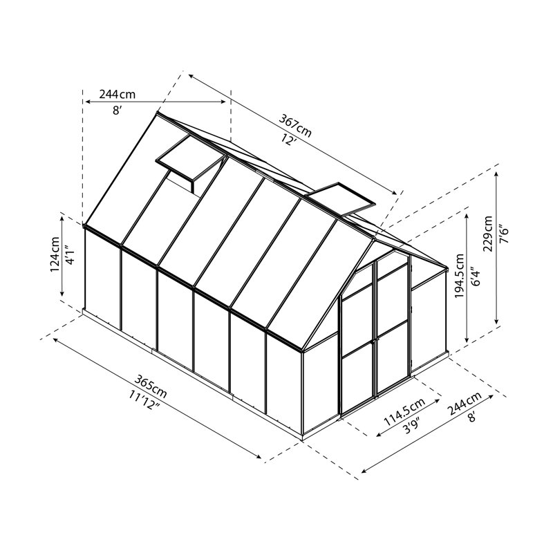Palram - Canopia Essence 95.4 in W Hobby Greenhouse, 91" H x 95.4" W x 144" D