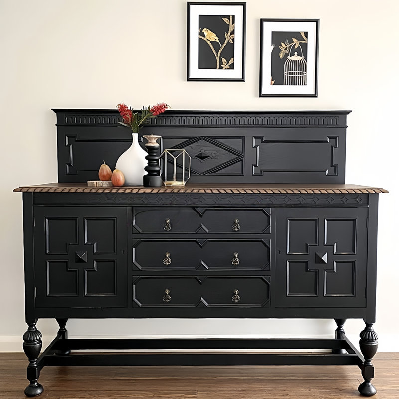 Armoire d'entrée rétro en bois massif sculpté