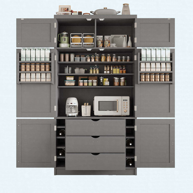80.1'' Tall Freestanding Kitchen Pantry Cabinet With Power Outlets, Shaker Style Storage Cupboard With Drawers, Adjustable Shelves & Door Racks