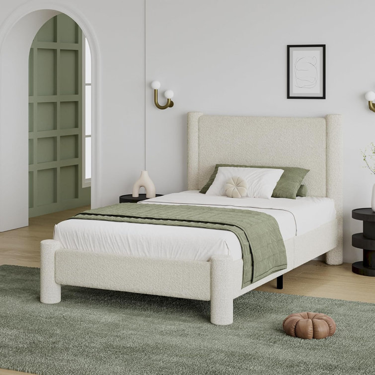 Boucle Upholstered Platform Bed with Soft Rounded Corners