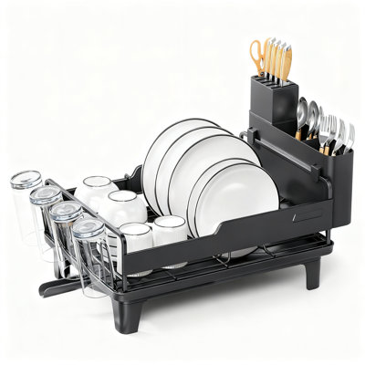 Égouttoir à vaisselle multifonctionnel avec égouttoir et porte-couverts, organisateur de comptoir de cuisine de grande capacité pour assiettes, bols, tasses et planche à découper