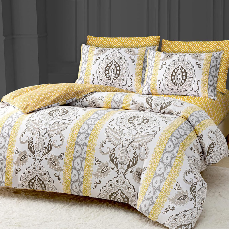 Luxury Double Brushed Microfiber Reversible Duvet Cover Set with Zipper Closure and Corner Ties