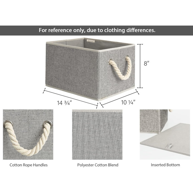 Paniers de rangement pour étagères de rangement, bacs de rangement pliables en tissu avec poignées, paquet de 3, Gris