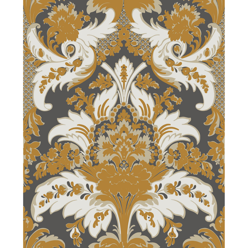 Albemarle Aldwych Damask Wallpaper Roll, Black/Gold