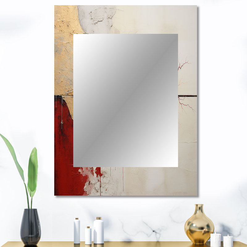 Minimalism Red And Gold Horizon - Abstract Painting Decorative Mirror, Purple Large Wall Mirror, Printed Metal Art, 40" x 30"