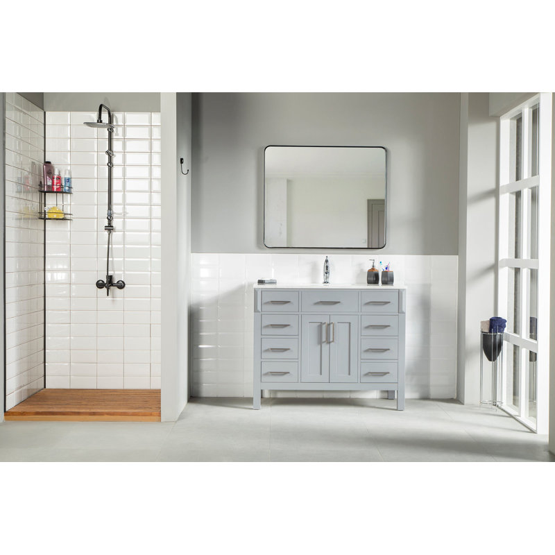 Meuble-lavabo blanc 42 "avec lavabo en porcelaine intégré Flora, Gris
