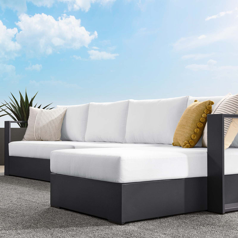 Modway Tahoe Outdoor Patio Powder-Coated Aluminum 3-Piece Left-Facing Chaise Sectional Sofa Set, Right Hand Facing, White