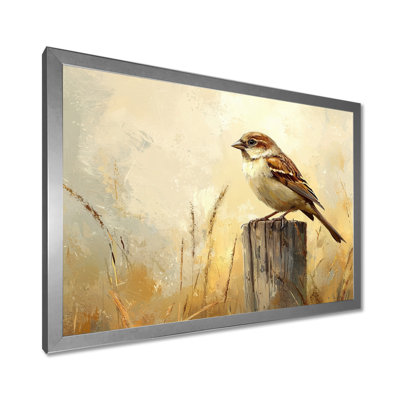 Old Sparrow Bird On A Fence Post II - bird Wall Art
