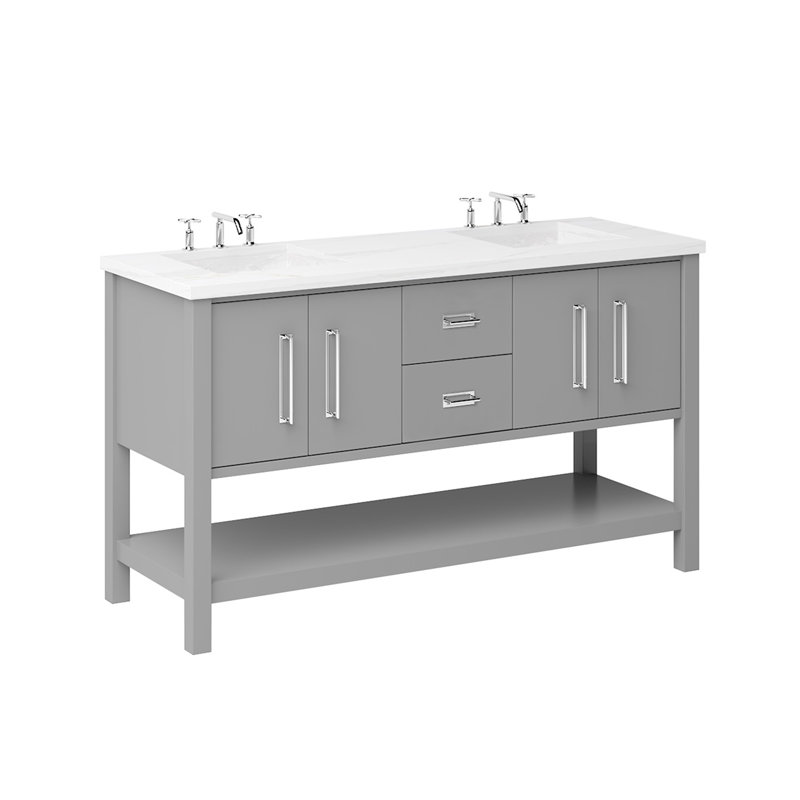 Meuble-lavabo double Kiawah, Gris platine, Chrome poli, 72"