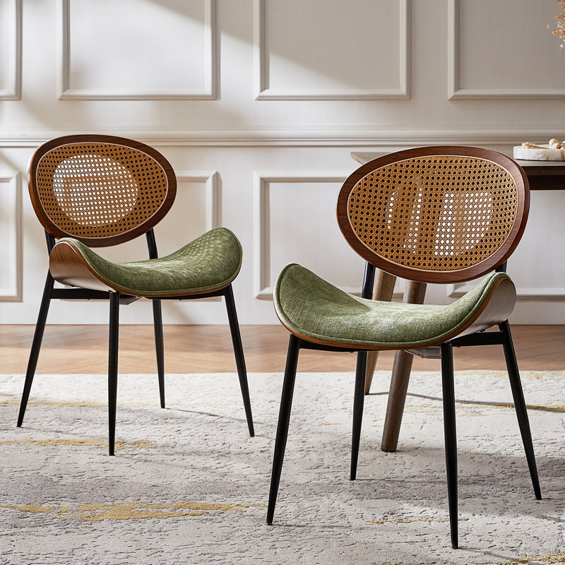  Pateley Mid-Century Modern Rattan Dinning Chair (Set of 2), Moss