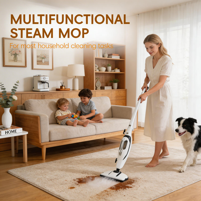 10-in-1 1550W Fast Heat Steam Mop  with Detachable Handheld Steamer for Multi-Surface Home Cleaning，silver