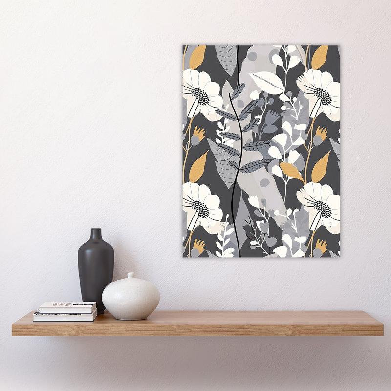 Grey Wildflower Design Floral Pattern Wall Art Print