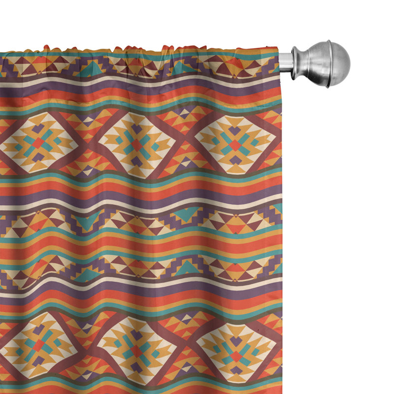 Mosaic Inspired Horizontal Lines Semi-Sheer Rod Pocket Curtain Panels, 28" x 84"