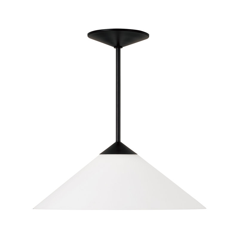 22" W x 9" H 1-Light Cone Pendant in Matte Black with Soft White  Glass and Tapered Canopy, Matte Black