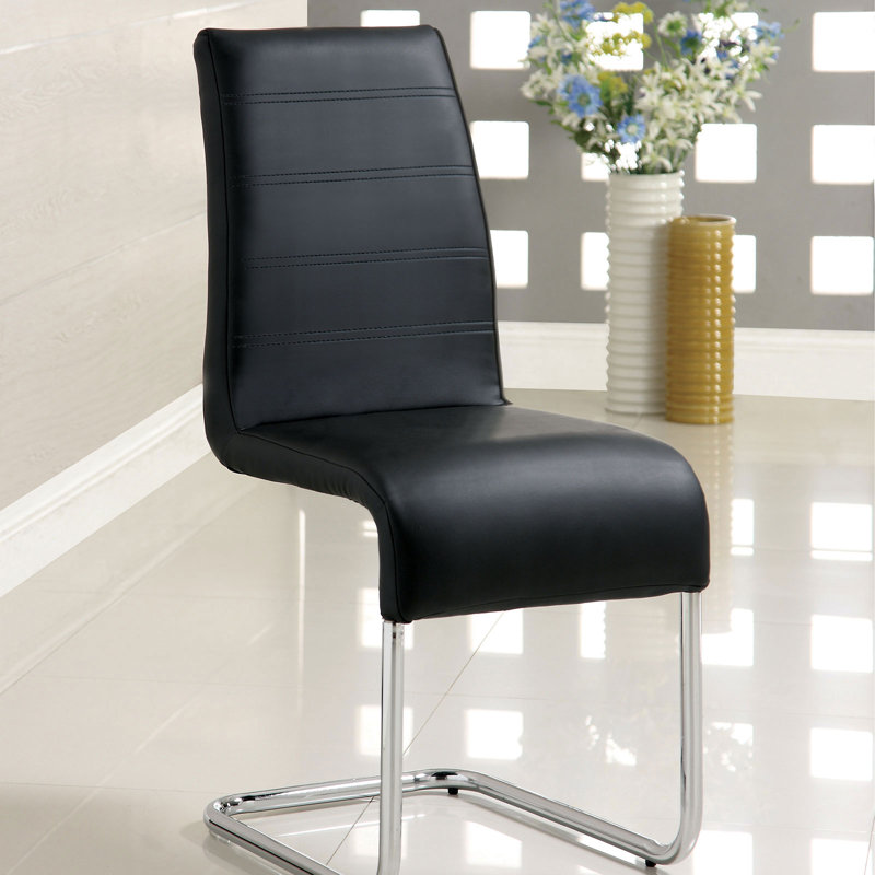 Reinholds 19'' H Faux Leather Upholstered Metal Side Chair, Black