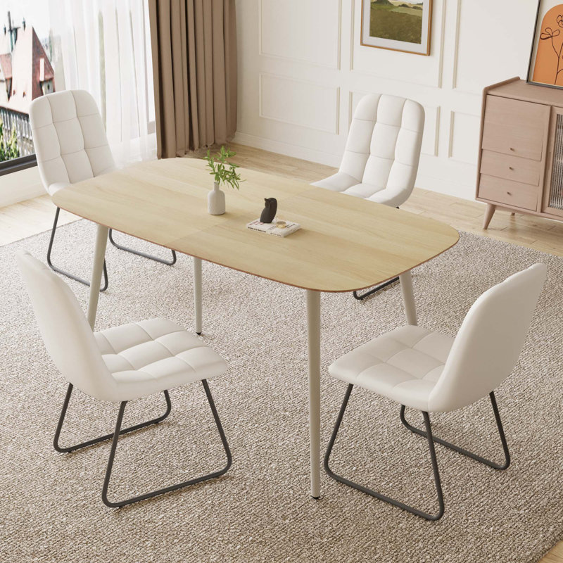 Ensemble de table de salle à manger 55,1 po, Crème / Blanc, Blanc