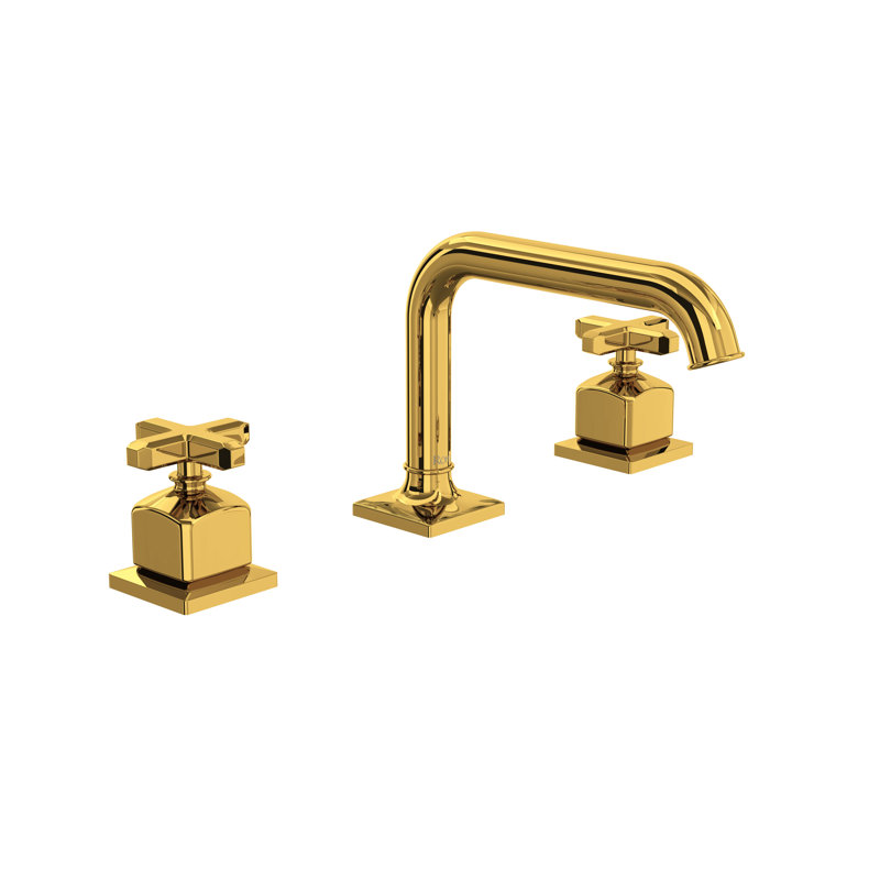 Apothecary Widespread Lavatory Faucet With U-Spout, Unlacquered Brass, Cross