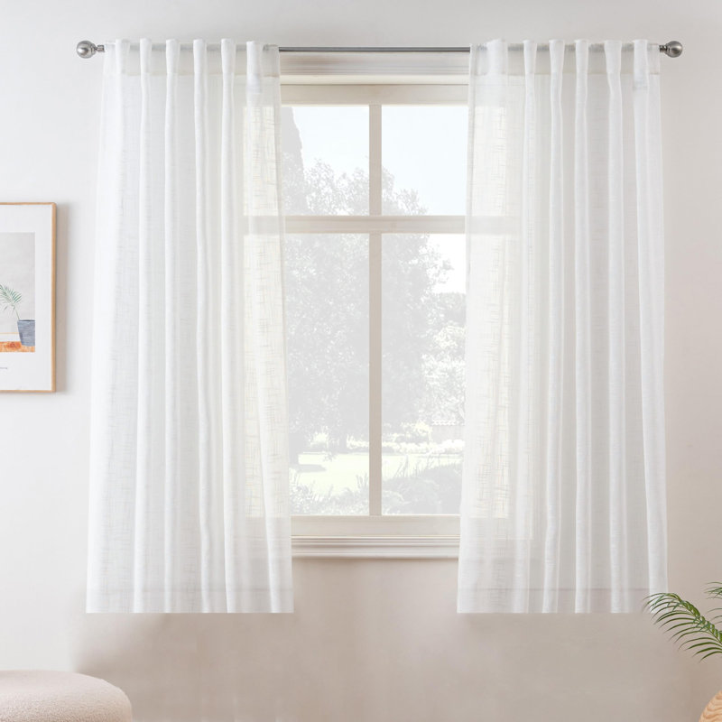 Janie Rod Pocket Semi-Sheer Curtain Panel Pair, White, 52" W x 54" L