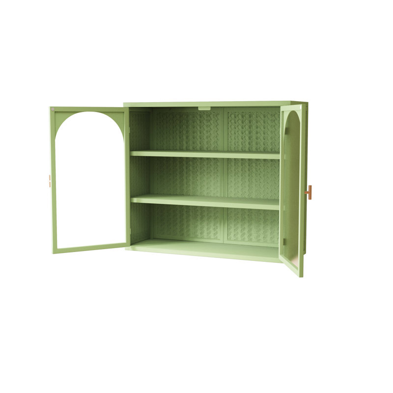 Armoire murale moderne avec portes en verre de 27,34 po, trois espaces de rangement pour différentes pièces, motif tissé, espace de rangement au design polyvalent, look n'importe où, polyvalente