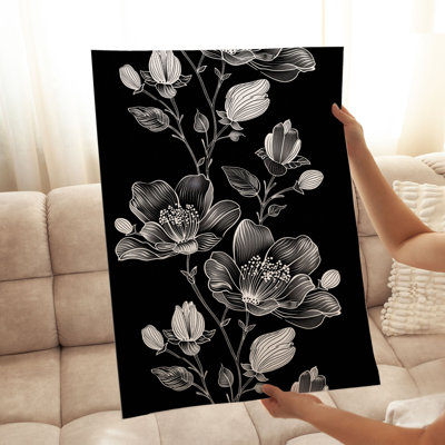 Floral noir et blanc, fleur de Draeam VI, impression d'art moderne sans cadre