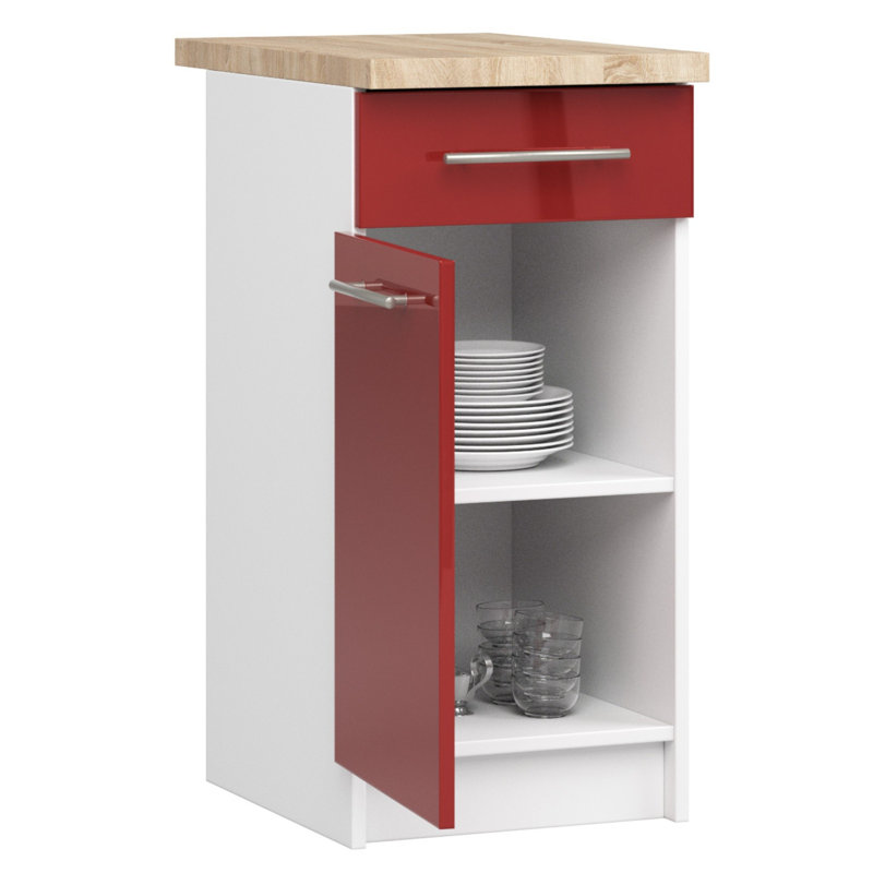 OLIWIA kitchen base cabinet in white and red gloss Base Unit, 85cm H x 40cm W x 46cm D