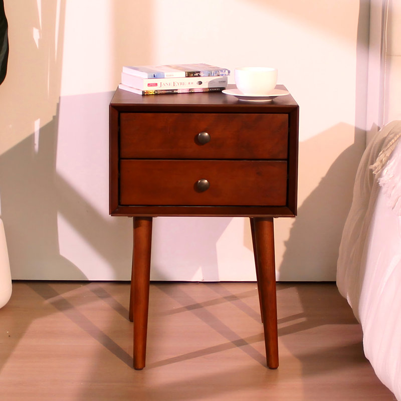 Table de chevet avec 2 tiroirs, petite table d'appoint avec rangement, Marron foncé