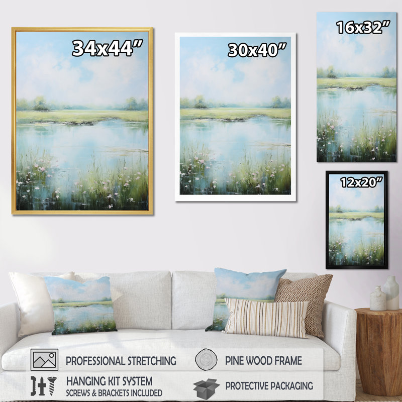 «Meadow Tranquil Waters I», reproduction d'art sur toile Meadow, Cadre photo doré, H 32 po x l 24 po