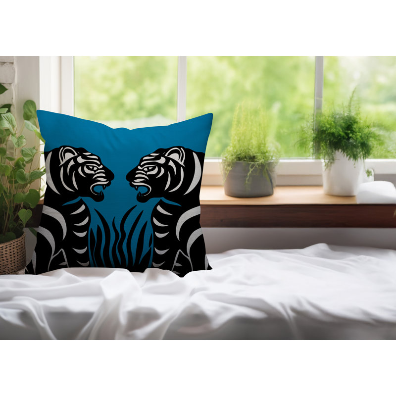Oreiller carré réversible intérieur / extérieur Pulo Tiger, H 16 po x l 16 po, Turquoise